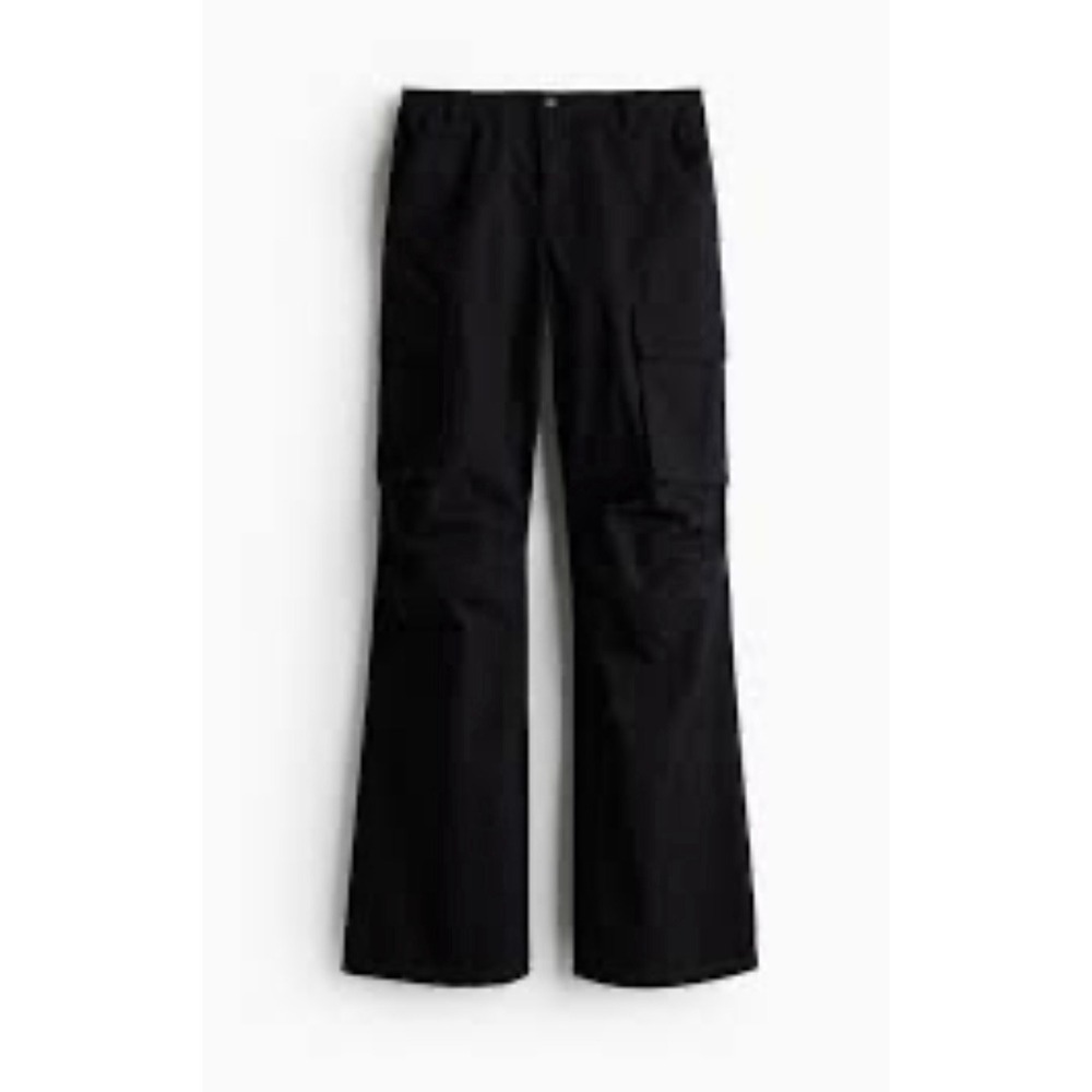 H&M Womens Black Cargo Utility Workwear Stitch Straight Leg Pants Size 4